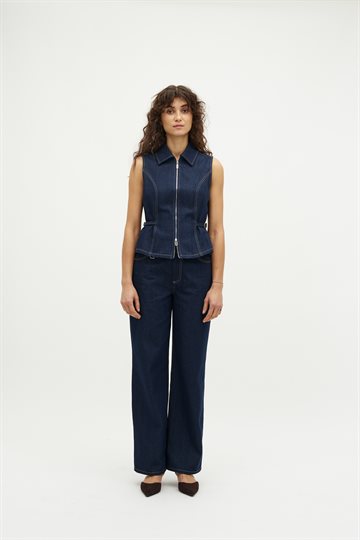 Global F - Falucca Top Vest - Dark Unwashed Denim